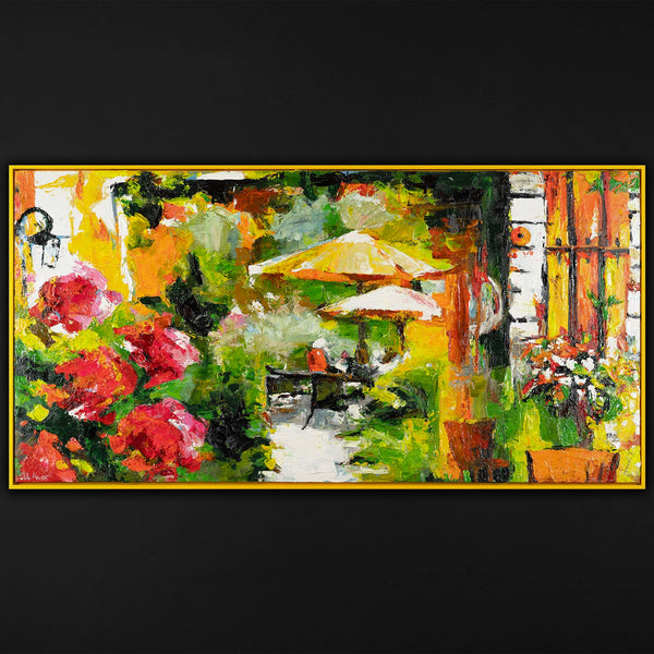 The painting "Summer Morning" is an impressionistic scene from a cafe