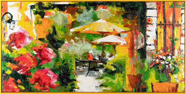 The painting "Summer Morning" is an impressionistic scene from a cafe