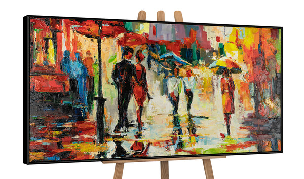 The painting "City after the Rain" is a vivid urban impressionism