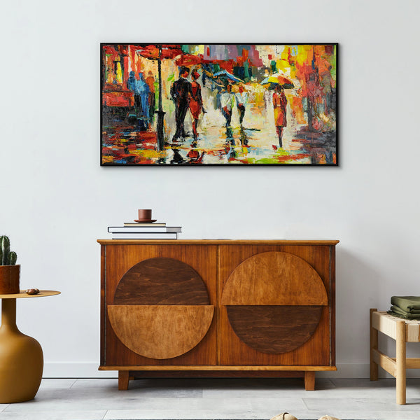 The painting "City after the Rain" is a vivid urban impressionism