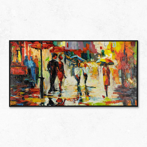 The painting "City after the Rain" is a vivid urban impressionism