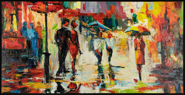 The painting "City after the Rain" is a vivid urban impressionism
