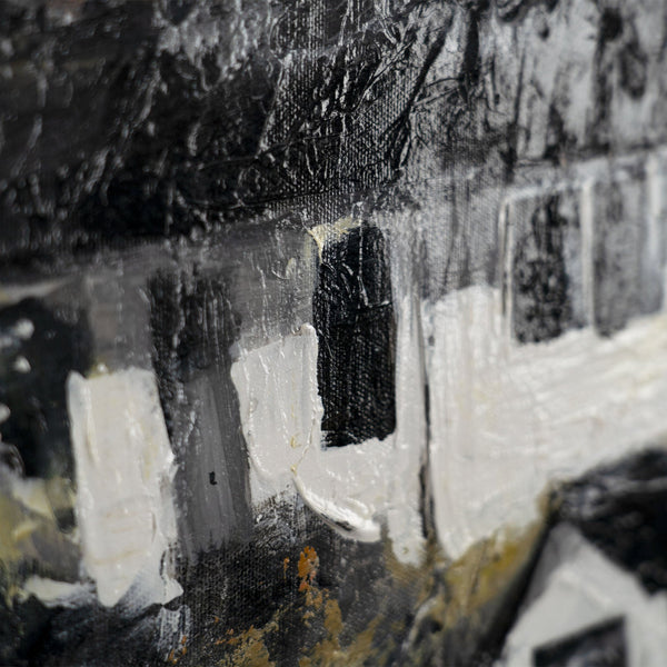 The painting "The Silence of a Mountain Village" is an atmospheric landscape in a muted palette