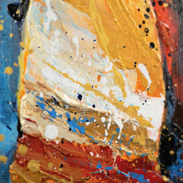 The painting "Two Running" is a dynamic plot with horses in a bright palette