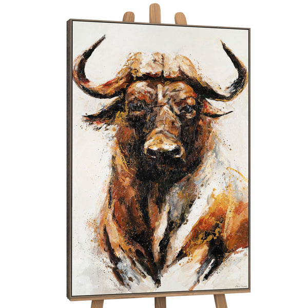 The painting "Strength" is an expressive portrait of a bull