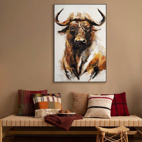 The painting "Strength" is an expressive portrait of a bull