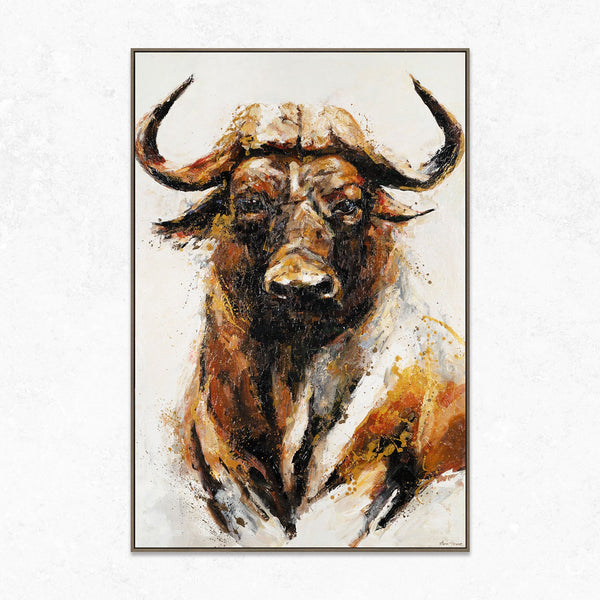 The painting "Strength" is an expressive portrait of a bull