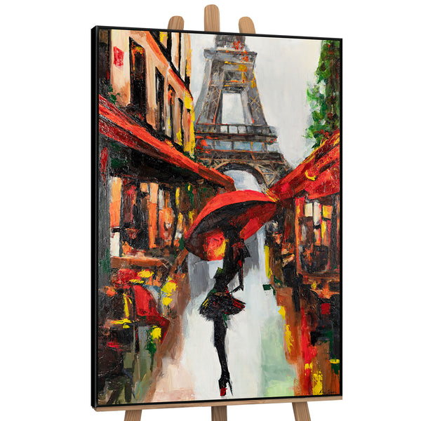 The painting "A Walk in Paris" is a romantic story with the Eiffel Tower
