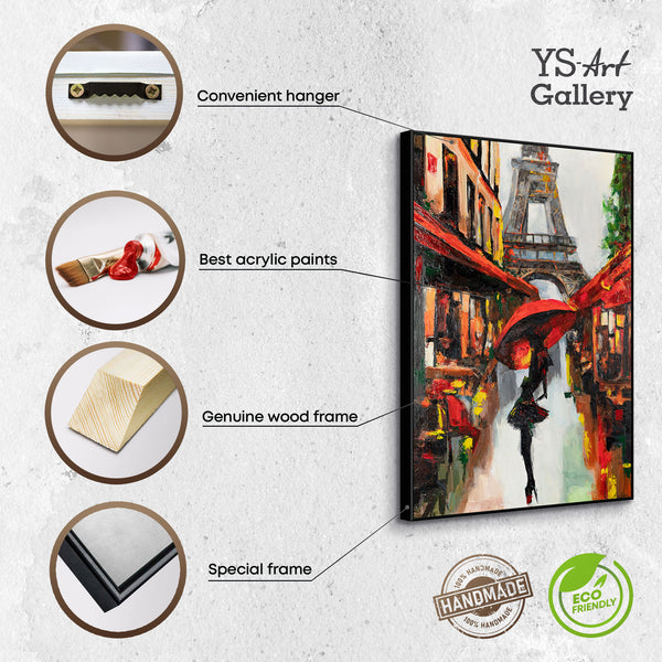 The painting "A Walk in Paris" is a romantic story with the Eiffel Tower