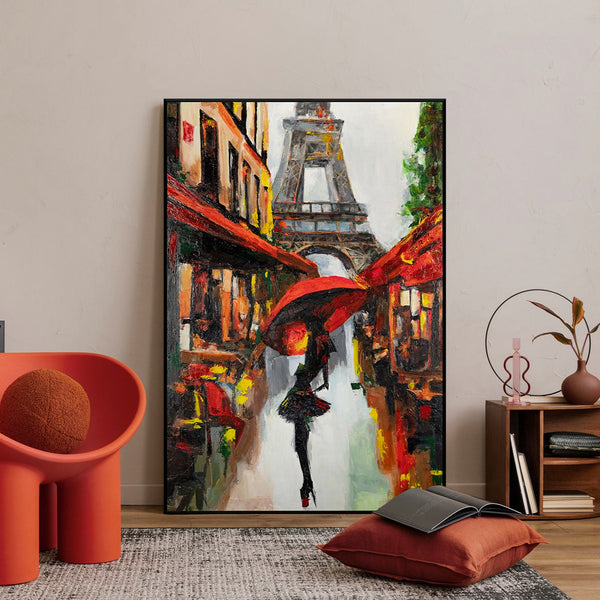 The painting "A Walk in Paris" is a romantic story with the Eiffel Tower