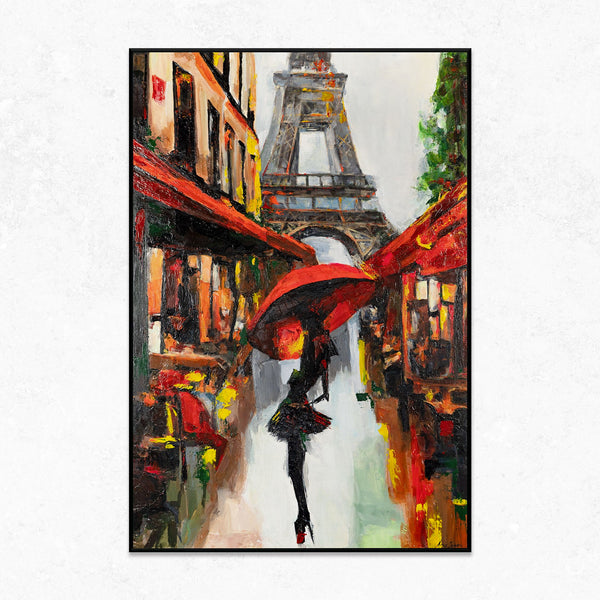 The painting "A Walk in Paris" is a romantic story with the Eiffel Tower