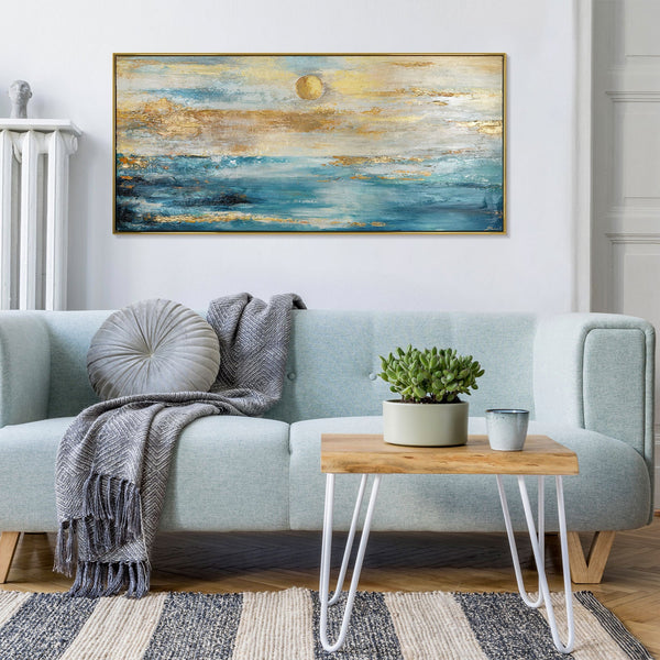 Painting "Golden Sky" - abstract seascape with the sun