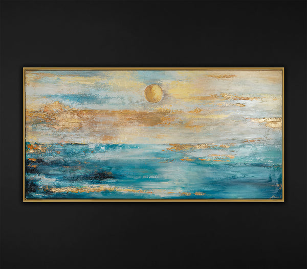 Painting "Golden Sky" - abstract seascape with the sun