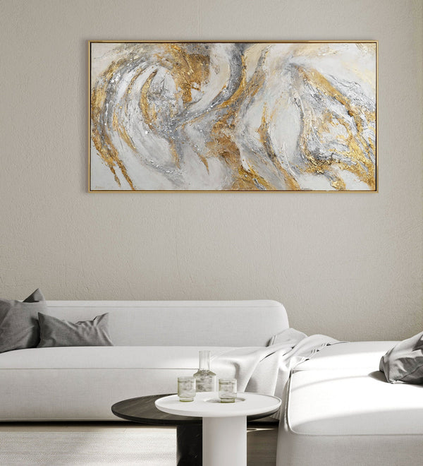 The painting "Traces of the Wind" is an abstract composition in light colors.