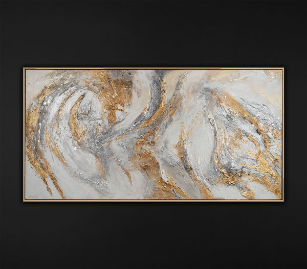 The painting "Traces of the Wind" is an abstract composition in light colors.