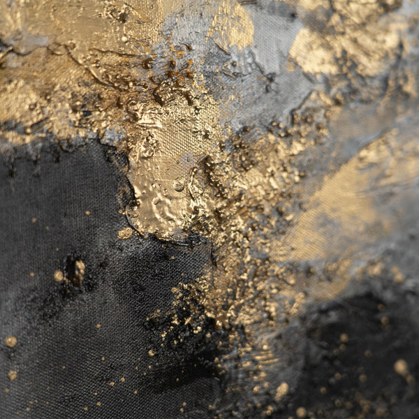 The painting "Morphology of Light" is an abstraction in gold and fog.