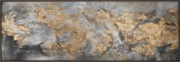 The painting "Morphology of Light" is an abstraction in gold and fog.