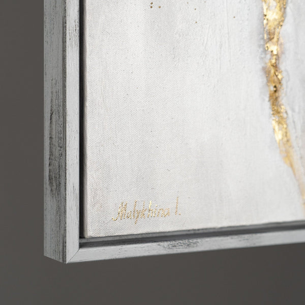 The painting "The Serenity of Gold" is a horizontal abstraction with light