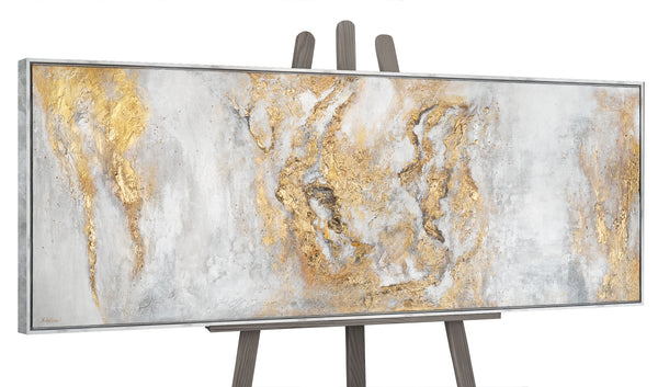 The painting "The Serenity of Gold" is a horizontal abstraction with light