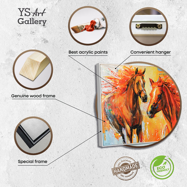 The painting "Fire and Movement" is a dynamic duet of horses in bright colors