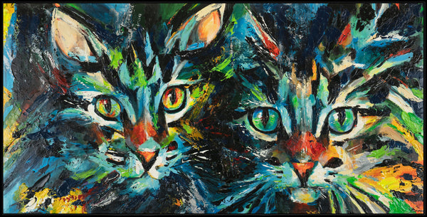 The painting "Two" is a bright duet in a feline performance