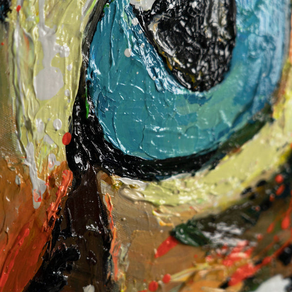 The painting "The Look" is an expressive portrait of a cat