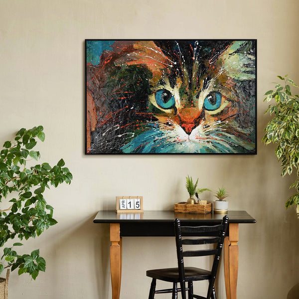 The painting "The Look" is an expressive portrait of a cat