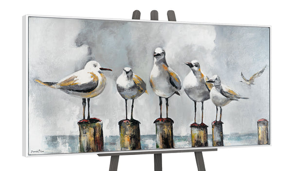 The painting "Sea Morning" is a plot with seagulls in pastel colors