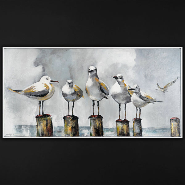 The painting "Sea Morning" is a plot with seagulls in pastel colors