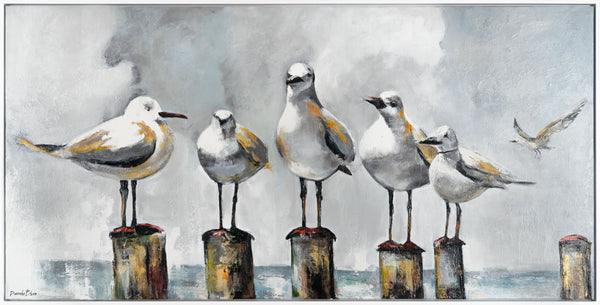 The painting "Sea Morning" is a plot with seagulls in pastel colors