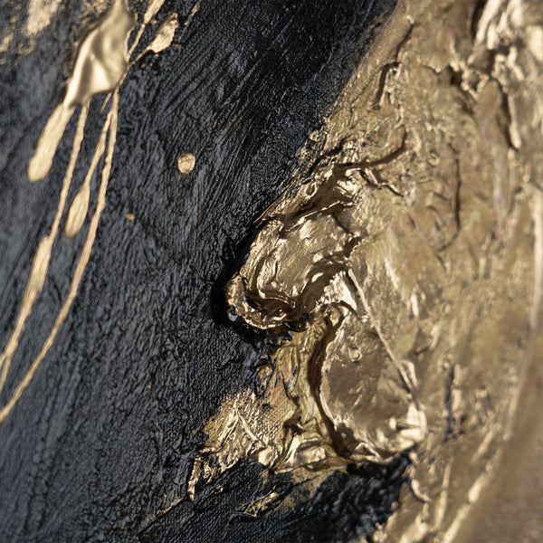 The painting "Stream of Gold" is an abstraction in a deep contrasting palette