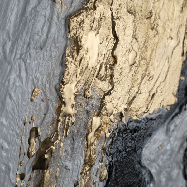 The painting "Stream of Gold" is an abstraction in a deep contrasting palette