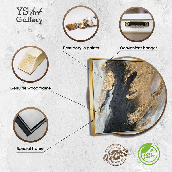 The painting "Stream of Gold" is an abstraction in a deep contrasting palette