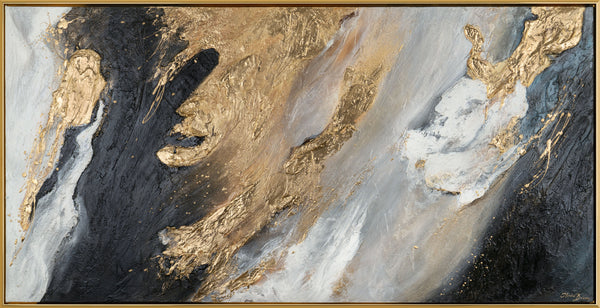 The painting "Stream of Gold" is an abstraction in a deep contrasting palette