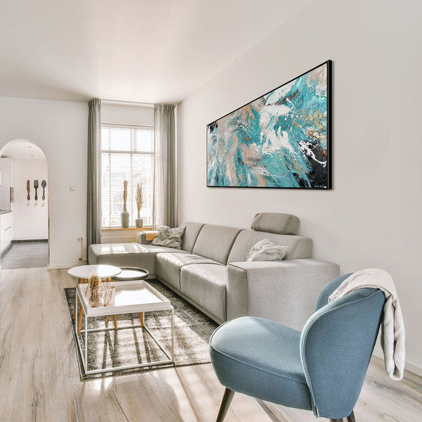 The painting "Turquoise Calm" is an abstract flow in a marine palette