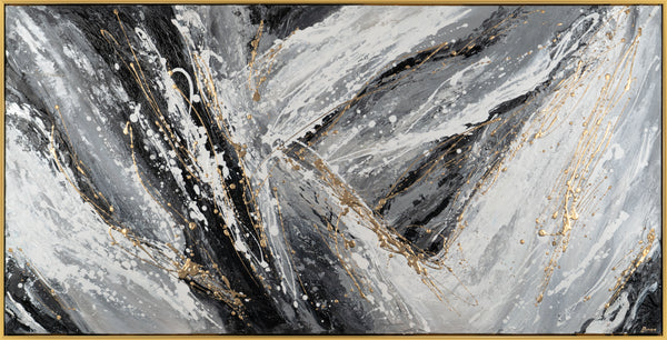 The painting "Edges of Space" is an abstraction in black and white dynamics