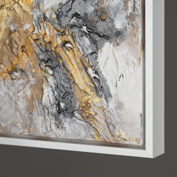 The painting "Marble Stream" is an energetic abstraction in a stone palette