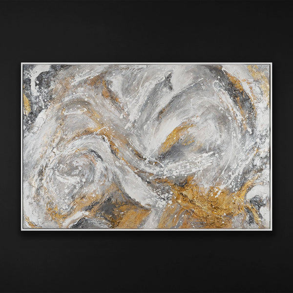 The painting "Marble Stream" is an energetic abstraction in a stone palette