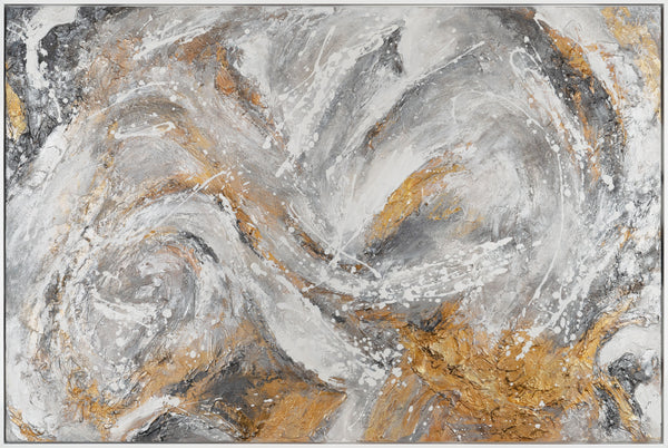 The painting "Marble Stream" is an energetic abstraction in a stone palette