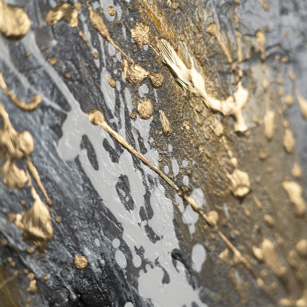 The painting "Black Gold" is a dynamic abstraction in monochrome