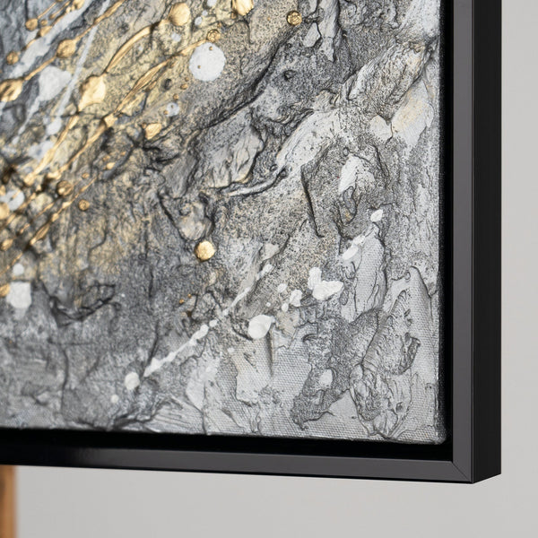 The painting "Black Gold" is a dynamic abstraction in monochrome