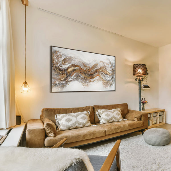 The painting "Pulse of the Earth" is an abstract flow in warm shades