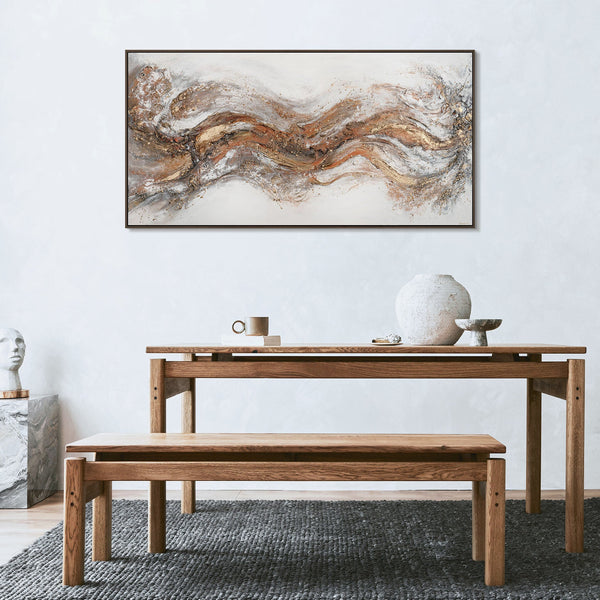 The painting "Pulse of the Earth" is an abstract flow in warm shades
