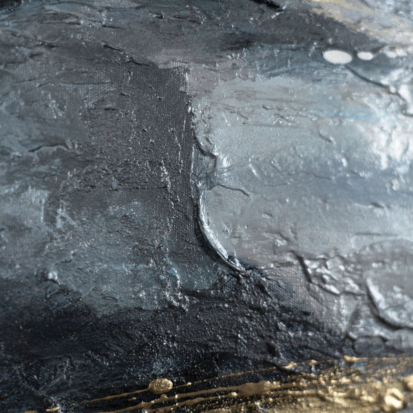 The painting "Wave and Rock" is an emotional abstraction in blue tones