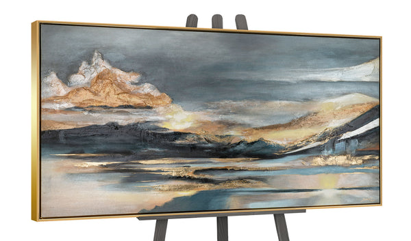 The painting "Calm Over the Water" is an abstract landscape in evening tones