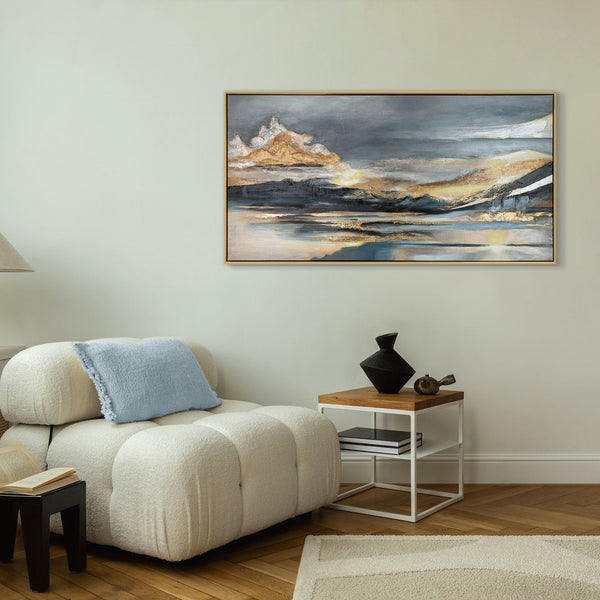 The painting "Calm Over the Water" is an abstract landscape in evening tones