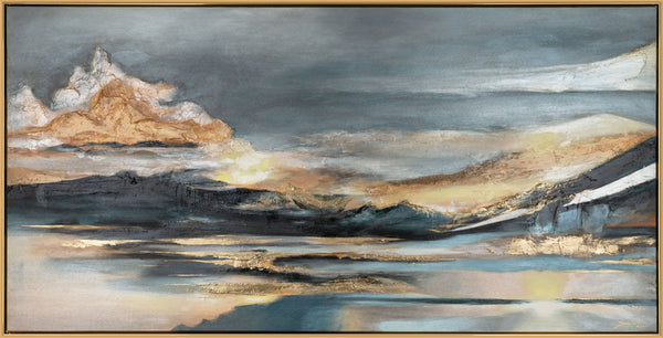 The painting "Calm Over the Water" is an abstract landscape in evening tones