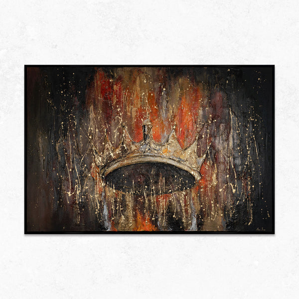 The painting "The Crown" is a symbol of power in gold and fire