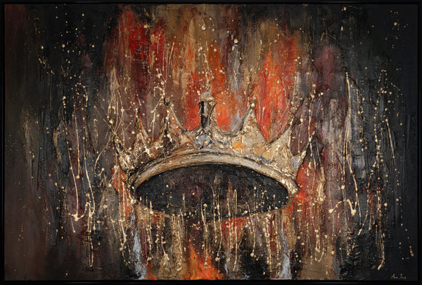The painting "The Crown" is a symbol of power in gold and fire