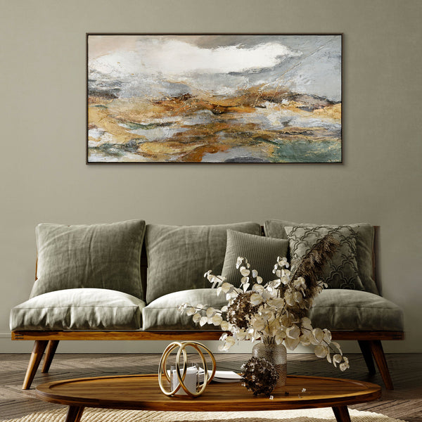 The painting "When the Wind Blows" is an abstract landscape in calm tones